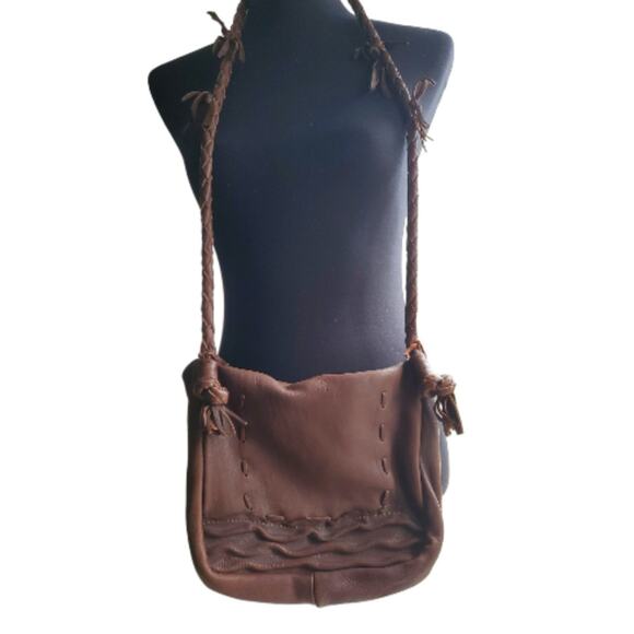 Soft Brown Leather Shoulder Bag Fringe Purse Boho Western Handbag Turquoise SW - Picture 6 of 13